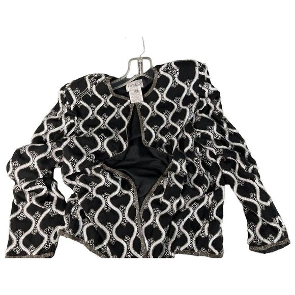 Adrianna Papell Boutique Sequined Embellished Evening Jacket Black 100% Silk Vin - Picture 2 of 3